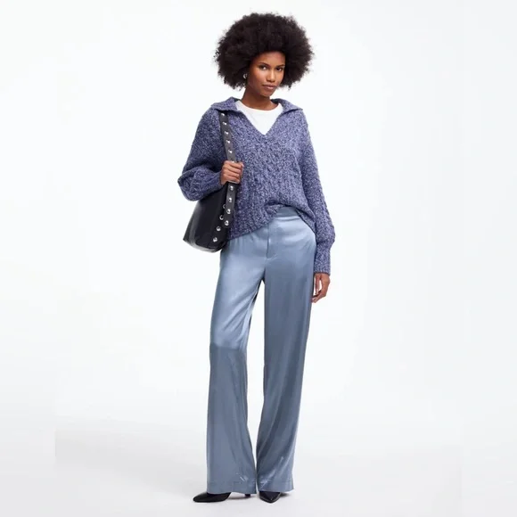 NWOT Madewell Pull-On Straight Pants in Stretch Satin - XS - Silver